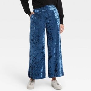 A New Day Women Crushed Velvet Pants Navy Blue